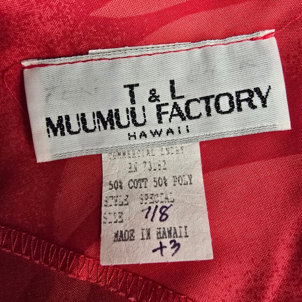 T&L Muumuu Factory Dress Womens 7/8 Red Tropical Floral Puff Sleeve Maxi Hawaii - Picture 6 of 15